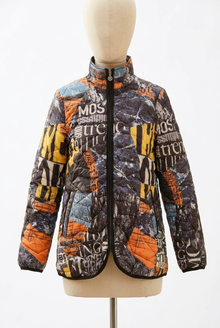 NEW DOLCEZZA quilted zip coat in newspaper